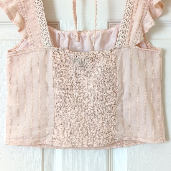 MINKPINK Kelsy Ruched & Textured Flutter Sleeve Square Neck Cropped Top Pink XS - Picture 10 of 11